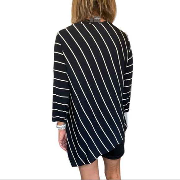 CHICO’S TRAVELERS ASYMMETRIC NAVY AND WHITE STRIPE - Picture 3 of 5